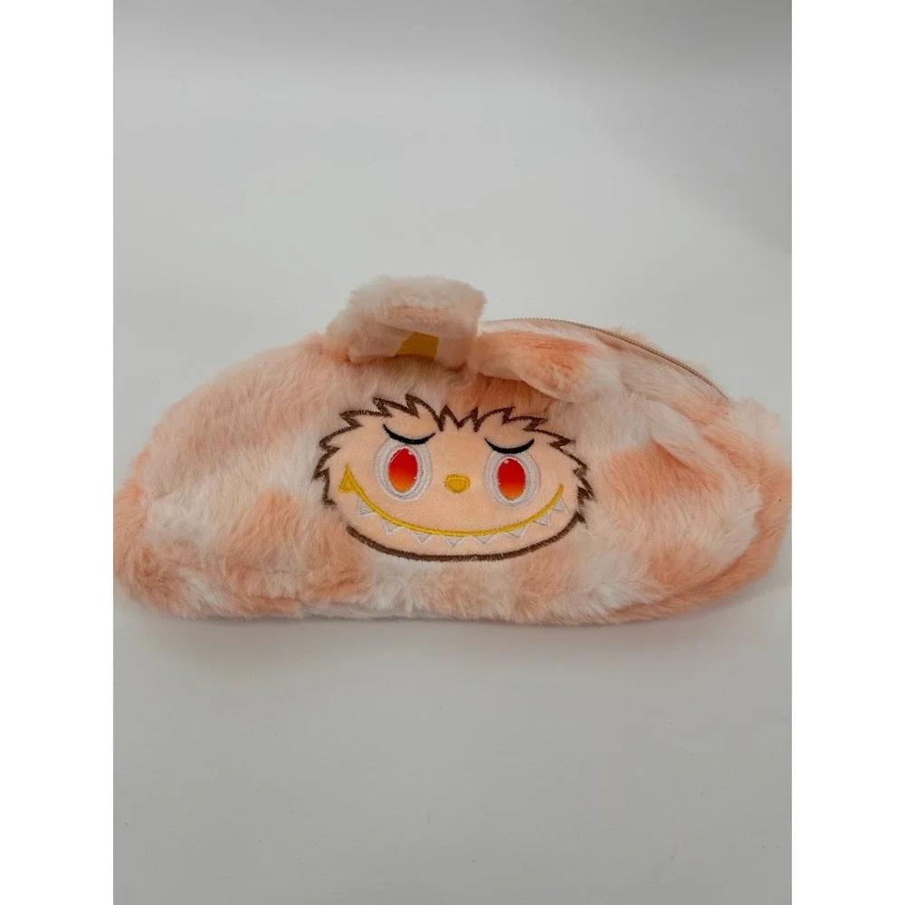 Cute Plush Character Zipper Pouch Cosmetic Bag Soft Furry Peach‎ White